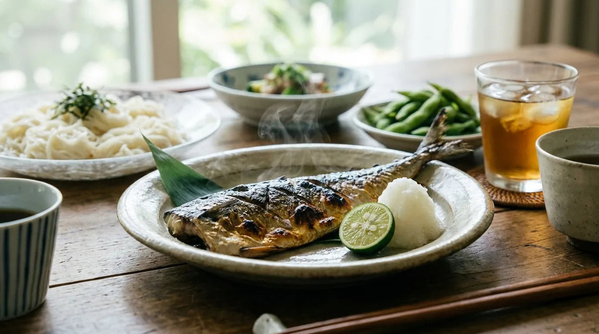 夏のスタミナになる青魚の塩焼き定食